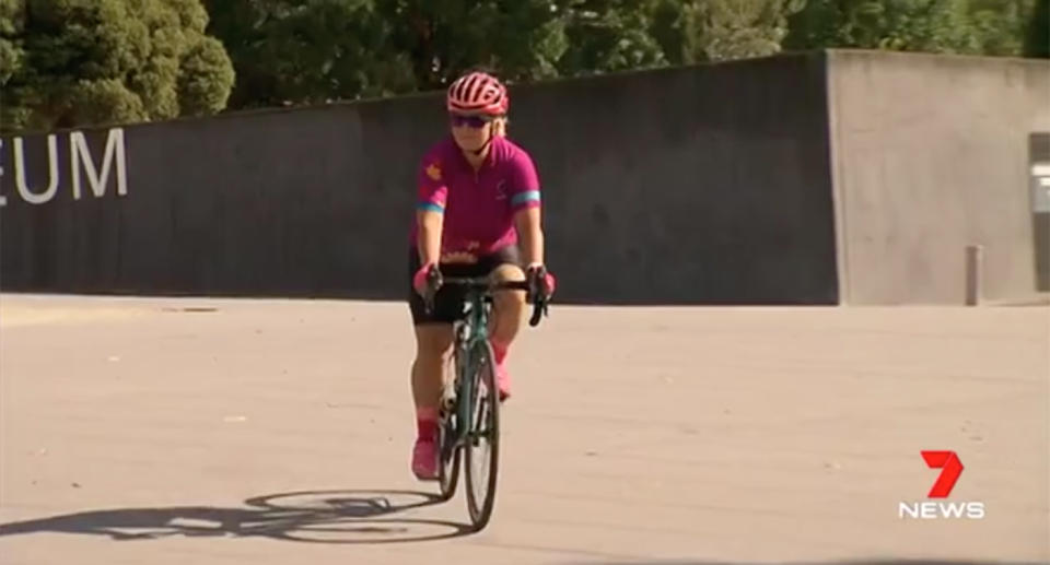 Tina McCarthy was cycling when she claims a man yelled out to her ‘fat chicks should never wear Lycra’. Source: 7 News