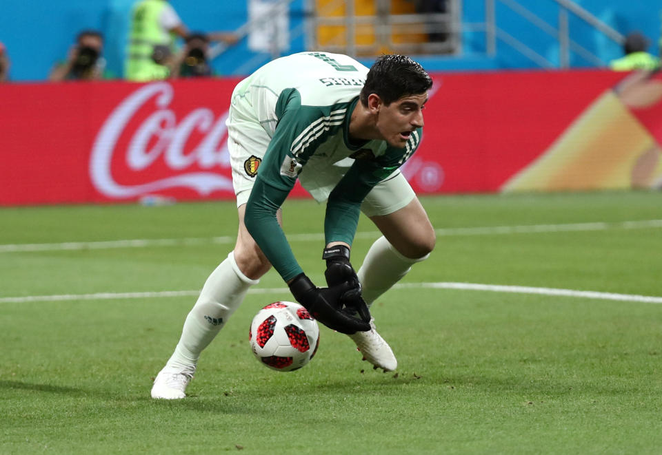 <p>Belgium’s Thibaut Courtois drops the ball REUTERS/Sergio Perez </p>