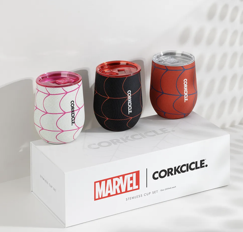 corkcicle spiderman stemless cup set