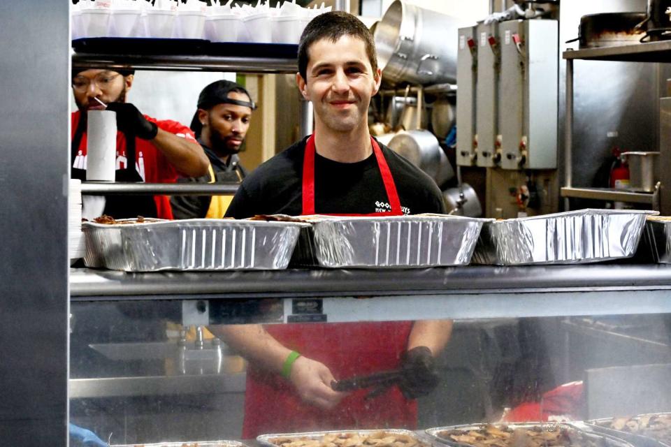 <p>Rob Latour/Shutterstock </p> Josh Peck at Los Angeles Mission to Serve Up Easter Meals for the Skids Row Community