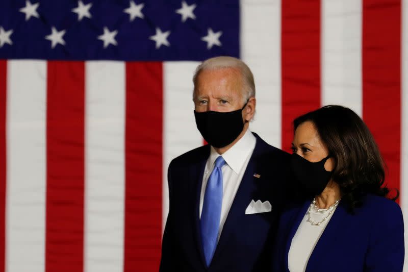 Democratic presidential candidate Biden and vice presidential candidate Harris hold first joint campaign appearance as a ticket in Wilmington, Delaware