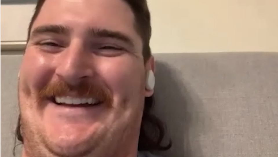 New Dolphins offensive lineman Dan Feeney shows off his mullet during a Zoom conference with reporters.