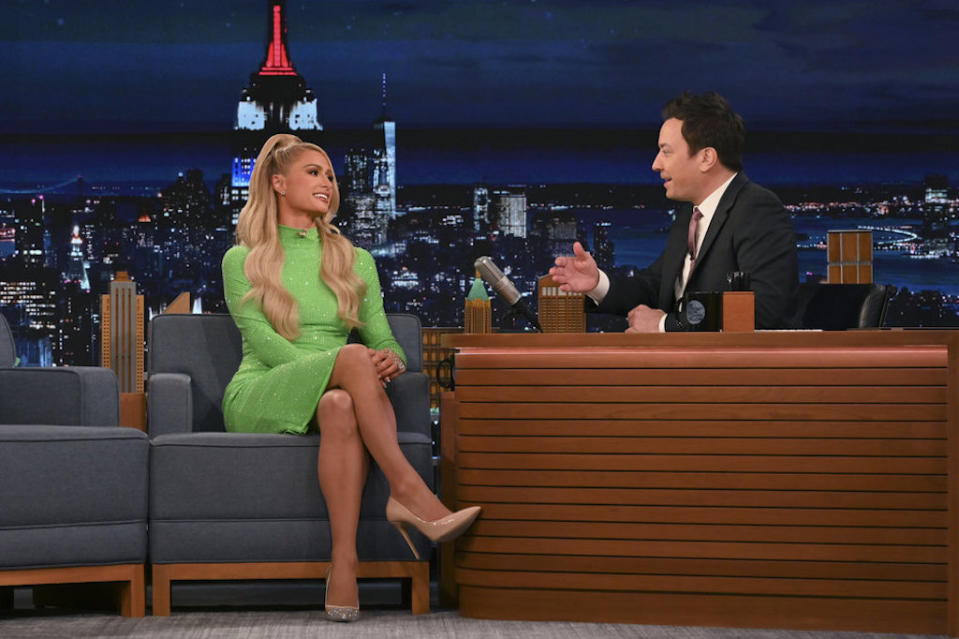 Paris Hilton on “The Late Show Starring Jimmy Fallon” on Jan. 24, 2022. - Credit: Nathan Congleton/NBC