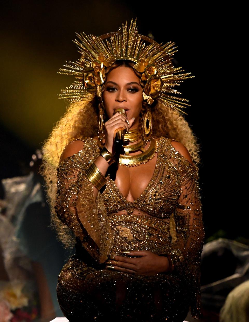 Recording artist Beyonce performs onstage during The 59th GRAMMY Awards at STAPLES Center on February 12, 2017 in Los Angeles, California.