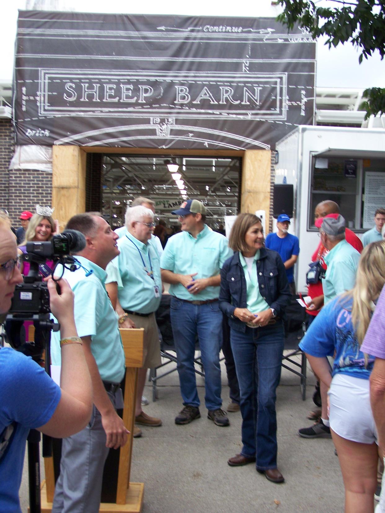 Renovation of the Sheep Barn is nearly complete with the terracotta trim work and sign on the east side ot the building scheduled to be completed in August. The opening ceremony of the Iowa State Fair was conducted Monday morning at the Sheep Barn to acknowledge the work.