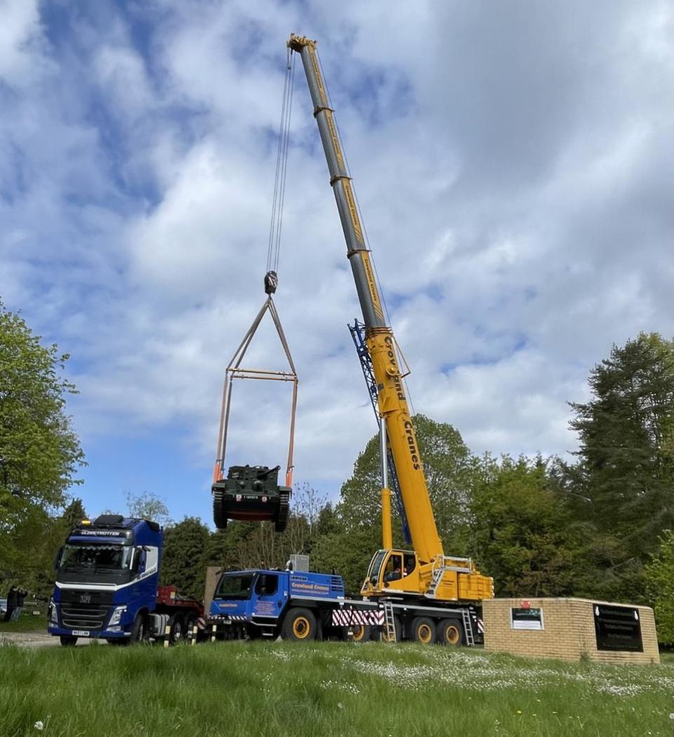 Eastern Daily Press: Little Audrey is lifted by a crane back onto her plinth