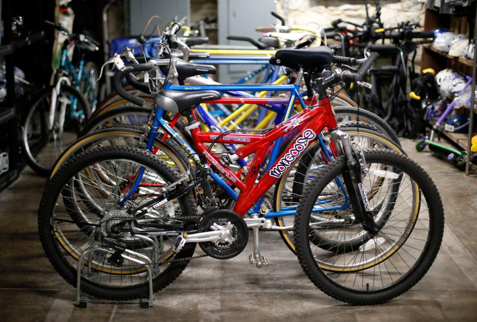 Bikes ready for sale at the Springfield Brewing Company Community Bike Shop at the Fairbanks on Monday, May 3, 2021.