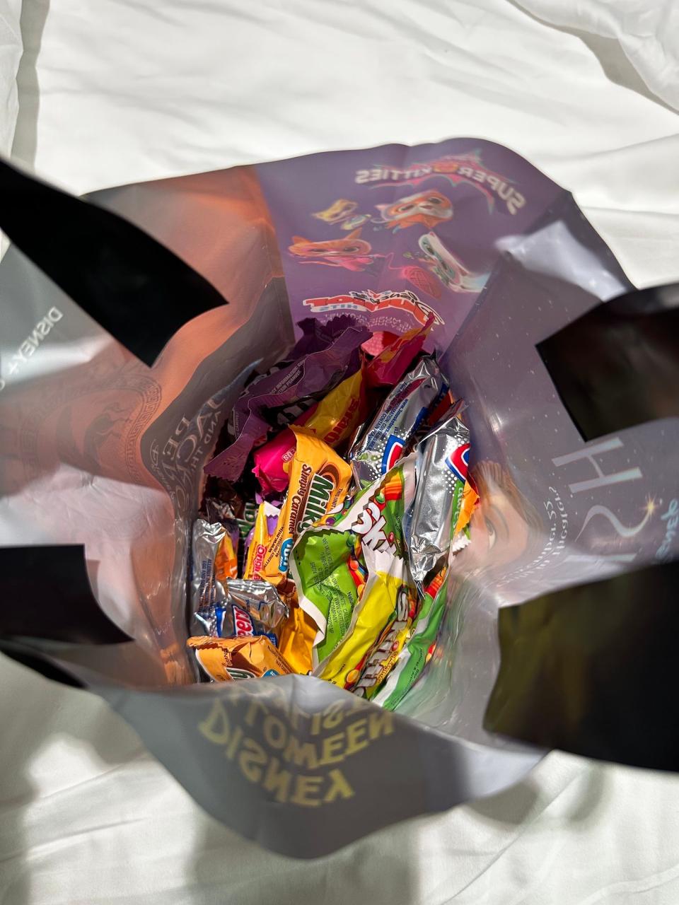 The candy bag we received during the Trick or Treat portion of the Disney Wish 2023 cruise.