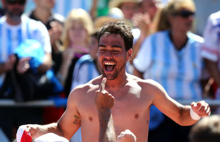 Tennis - Argentina v Italy - Davis Cup World Group First Round - Parque Sarmiento stadium, Buenos Aires, Argentina - 6/2/17. Italy's Fabio Fognini celebrates after he won his match against Argentina's Guido Pella. REUTERS/Marcos Brindicci