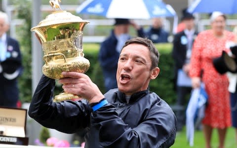 Jockey Frankie Dettori celebrates winning the Prince of Wales's Stakes with Crystal Ocean during day two of Royal Ascot at Ascot Racecourse - Credit: PA