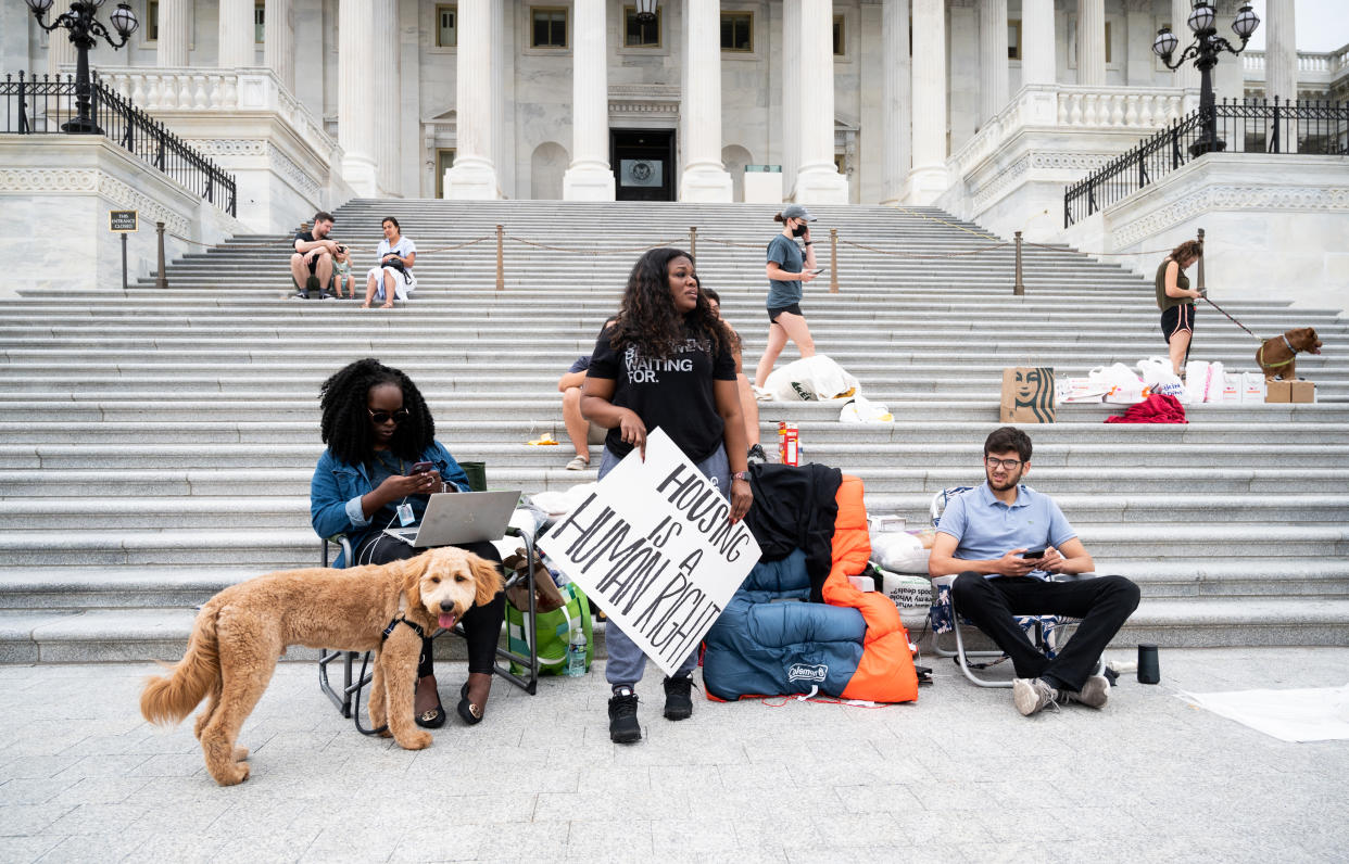 Rep. Cori Bush, D-Mo., holds a 