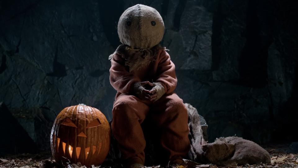 Sam from Trick' 'r Treat in the pumpkin patch.