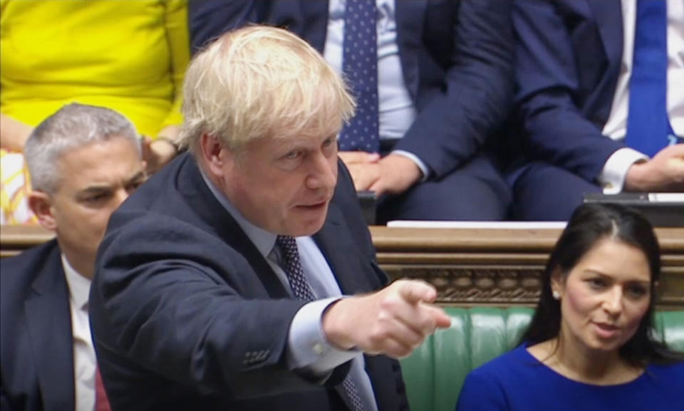 Prime Minister Boris Johnson delivers a statement in the House of Commons, London, to update the House on his new Brexit deal after the EU Council summit, on what has been dubbed "Super Saturday" .