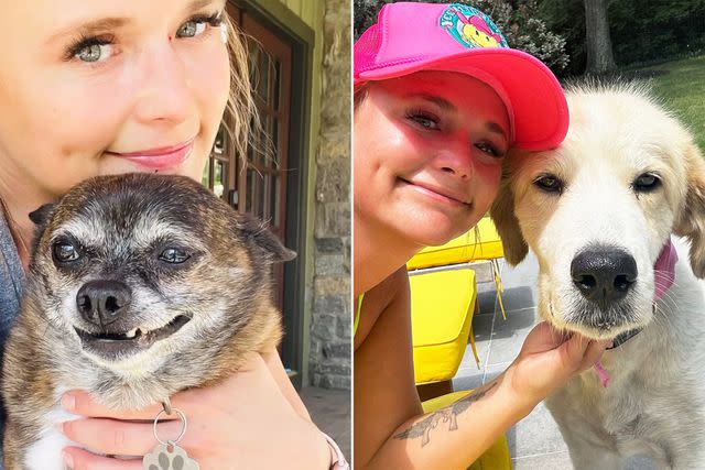 <p>Miranda Lambert/Instagram</p> Miranda Lambert with her rescue dogs Delta Dawn and Louise