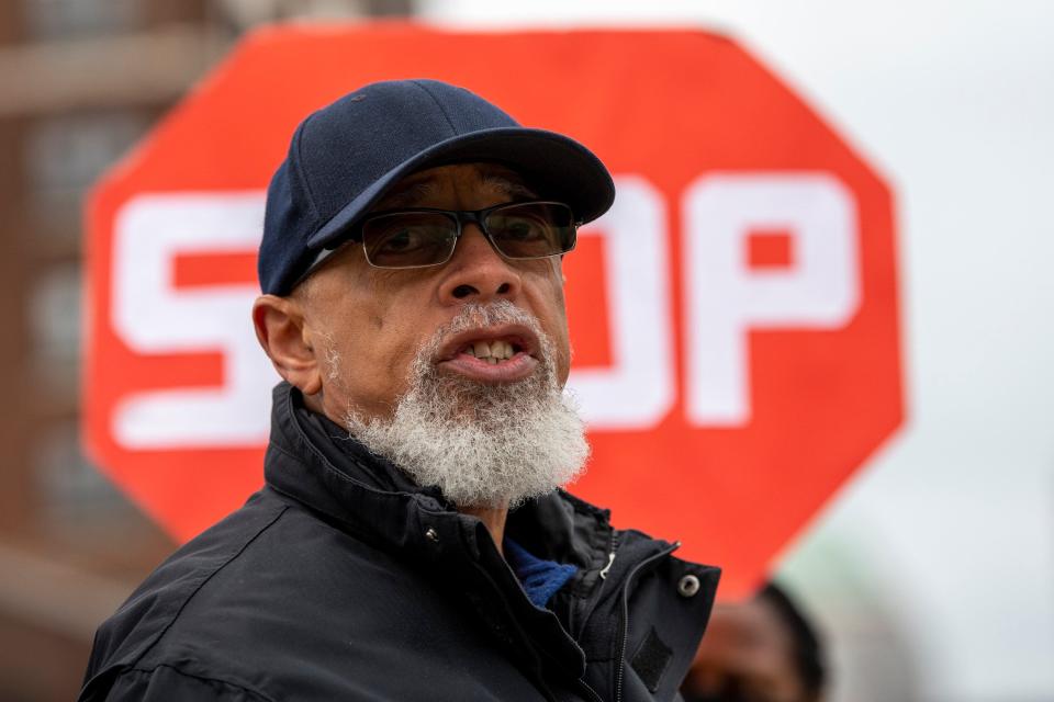 James Wynn of BREAD speaks to a crowd during a 2020 rally at Washington Gladden Social Justice Park in Columbus mourning the lives of Black men, women and children killed by law enforcement.