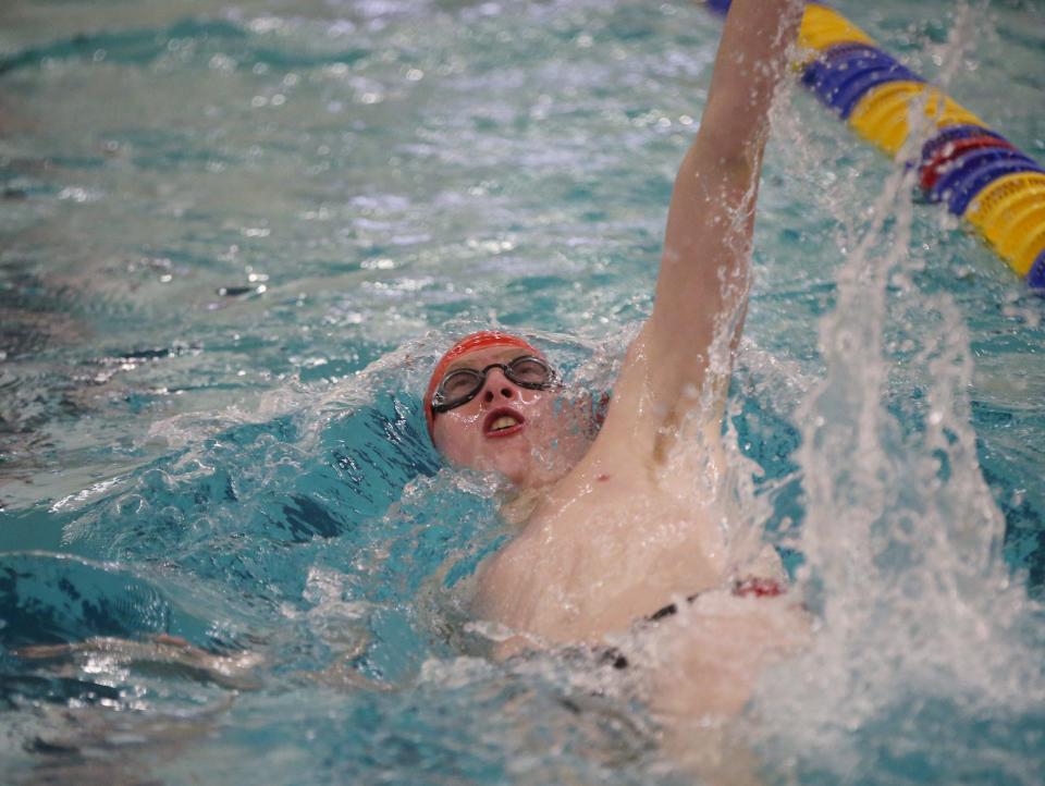 Red Hook's Edmund Wilson competes in the 100m backstroke during Monday's meet in Beacon on January 10, 2022. 