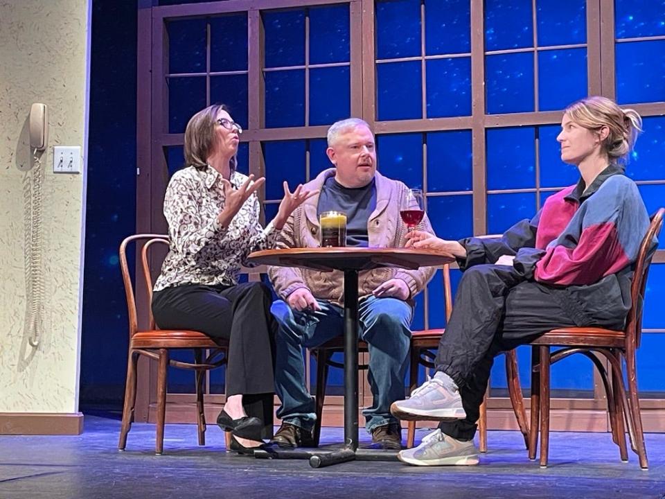 Amanda Keith, Ben Eden and Andrea Robison act out the first scene of "Dinner with Friends" during their Wednesday, Nov. 29 rehearsal.