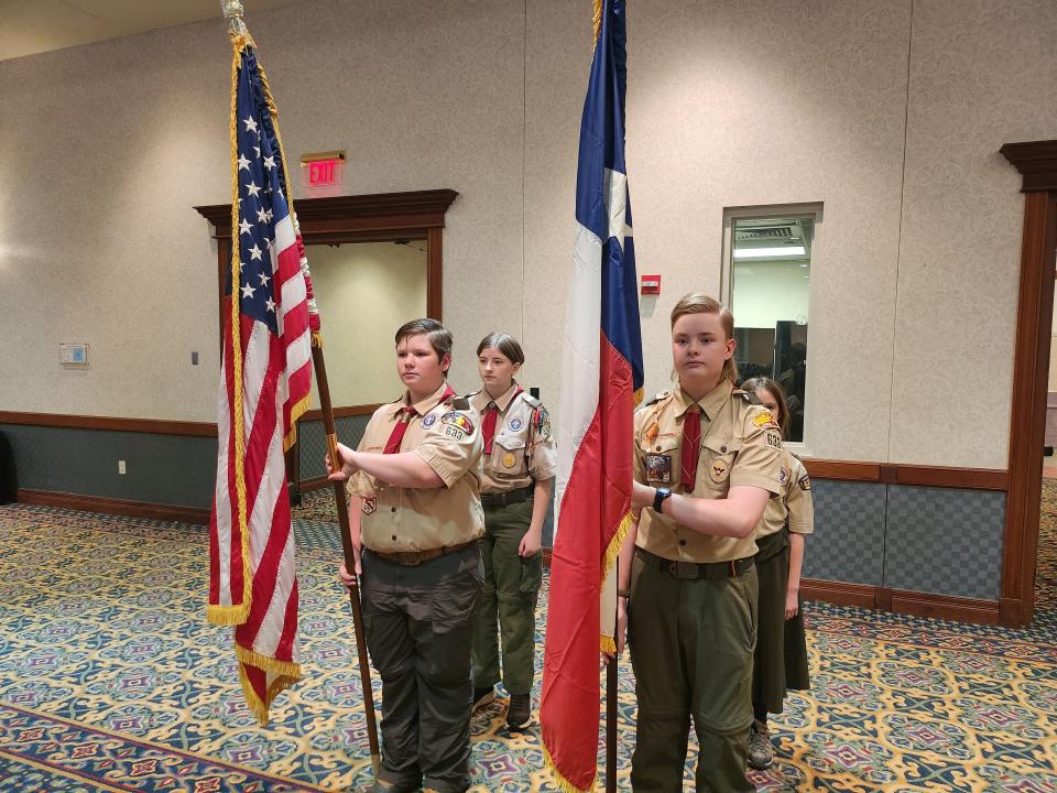 Members of BSA Troop 633 and Troop 4086 presented the invocation and presentation of colors at the 23rd annual Good Scout Luncheon, held Thursday afternoon in the Amarillo Civic Center Heritage Ballroom.