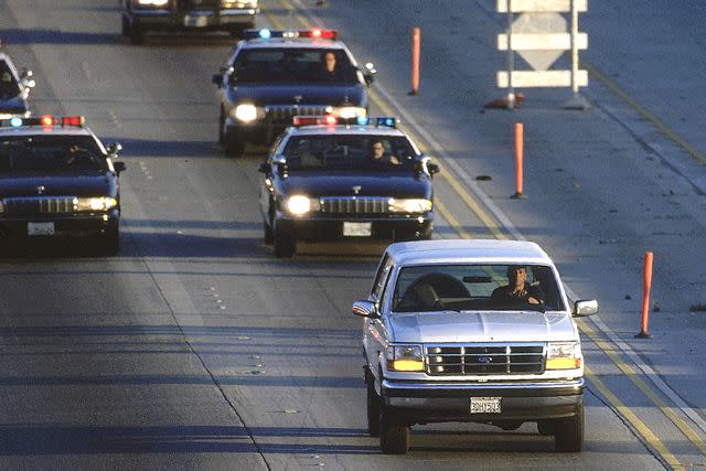 <p>Peter Read Miller/Sports Illustrated via Getty</p> View of white Ford Bronco being driven by Al Cowling on Interstate 405. Former NFL running back O.J. Simpson hiding in the car after failing to turn himself in for the murder of his ex-wife in 1994