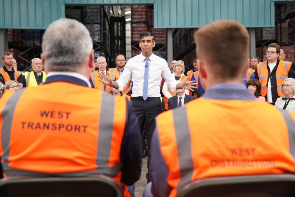 Rishi Sunak in Derbyshire on Thursday morning (Stefan Rousseau/PA Wire)