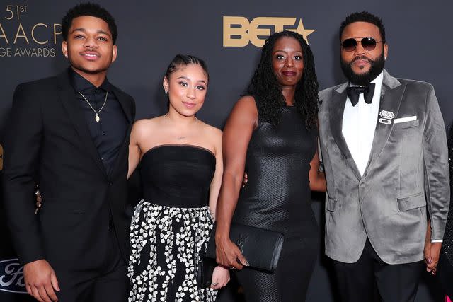 <p>Leon Bennett/Getty</p> Anthony Anderson is pictured with his then-wife Alvina Stewart and two kids Nathan and Kyra in Pasadena, California, 2020.