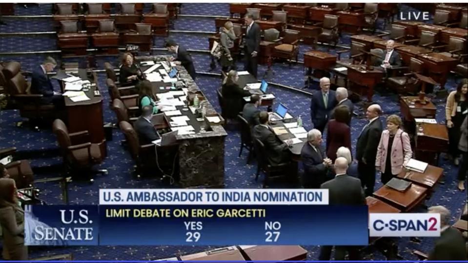 Senators cast a crucial procedural vote in Eric Garcetti’s nomination.