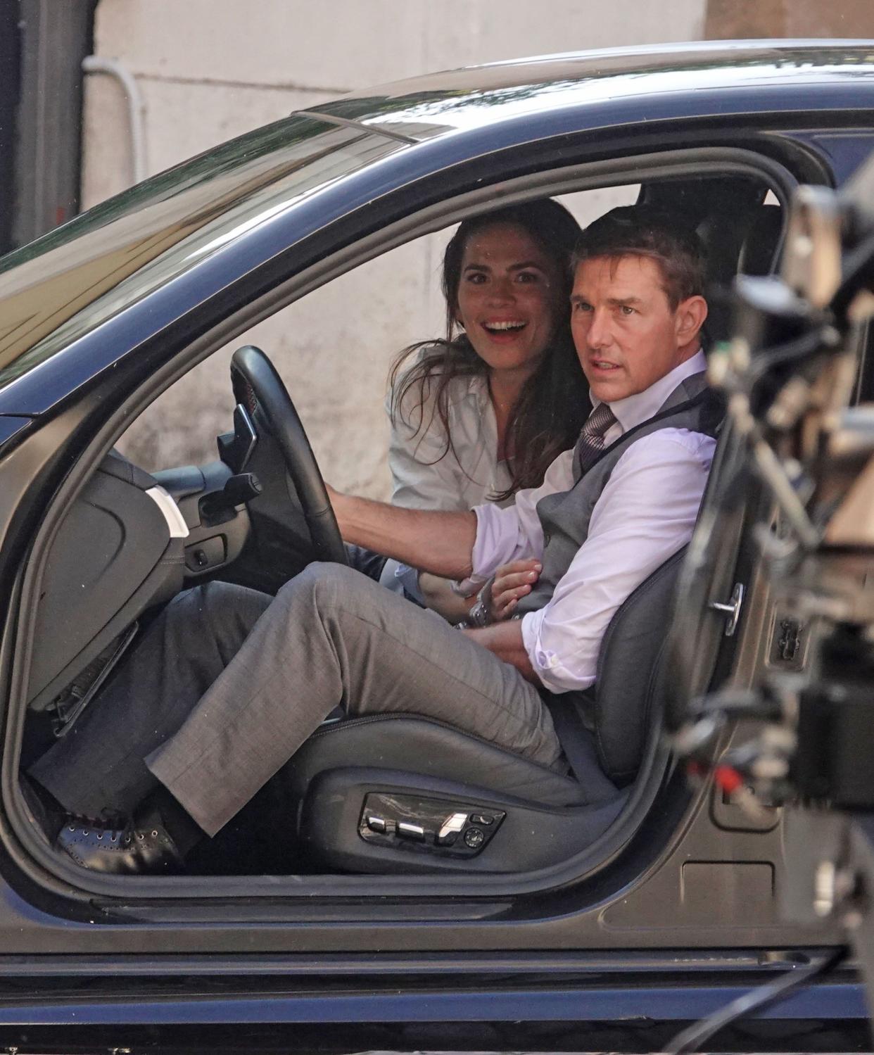 Hollywood action star Tom Cruise and Hayley Atwell are spotted on the set of "Mission: Impossible 7" filming in Rome, Italy on Oct. 6, 2020.