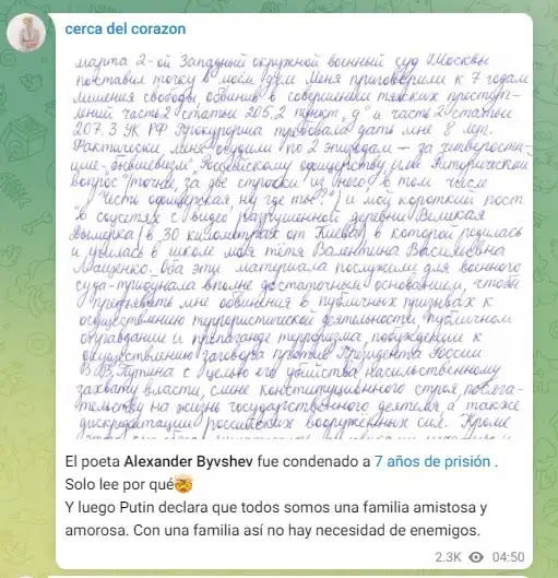 Carta a Anatassia Chevtchenko