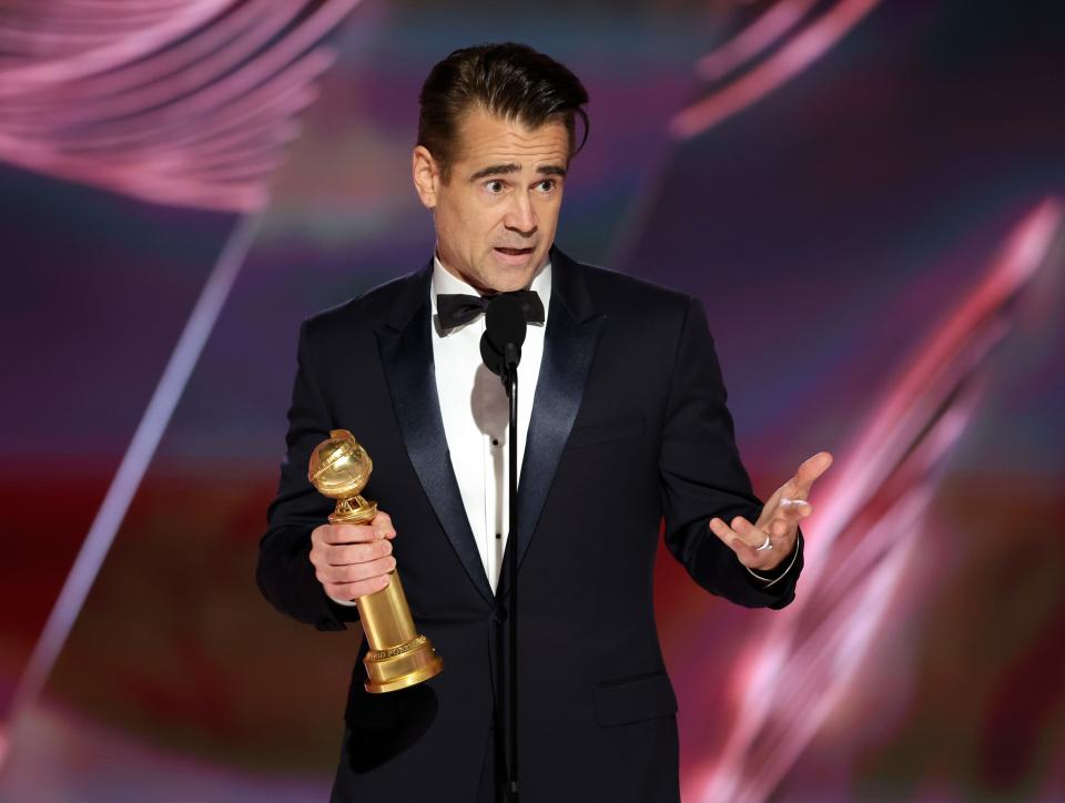 Colin Farrell accepts best actor in a movie musical or comedy for "The Banshees of Inisherin."
