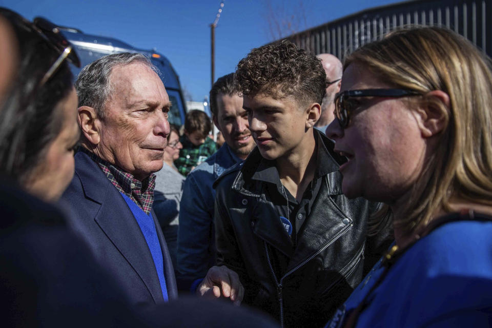 Democratic presidential candidate Michael Bloomberg greets supporters after his speech during his presidential campaign in Austin, Texas, Saturday, Jan. 11, 2020. (Lola Gomez/Austin American-Statesman via AP)