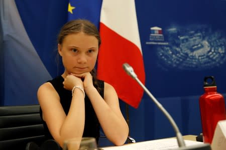 Swedish environmental activist Greta Thunberg attends a debate with French parliament members at the National Assembly in Paris