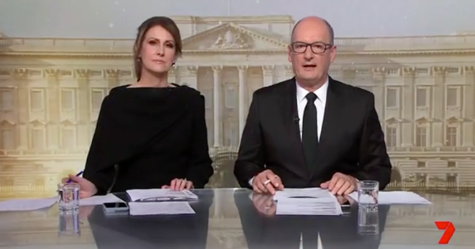 Sunrise hosts Natalie Barr and David ‘Kochie’ Koch wearing black.