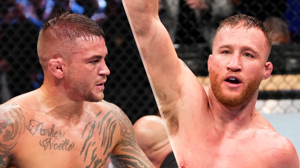  (l, r) Dustin Poirier and Justin Gaethje will face off at the UFC 291 live stream main event in a rematch. 