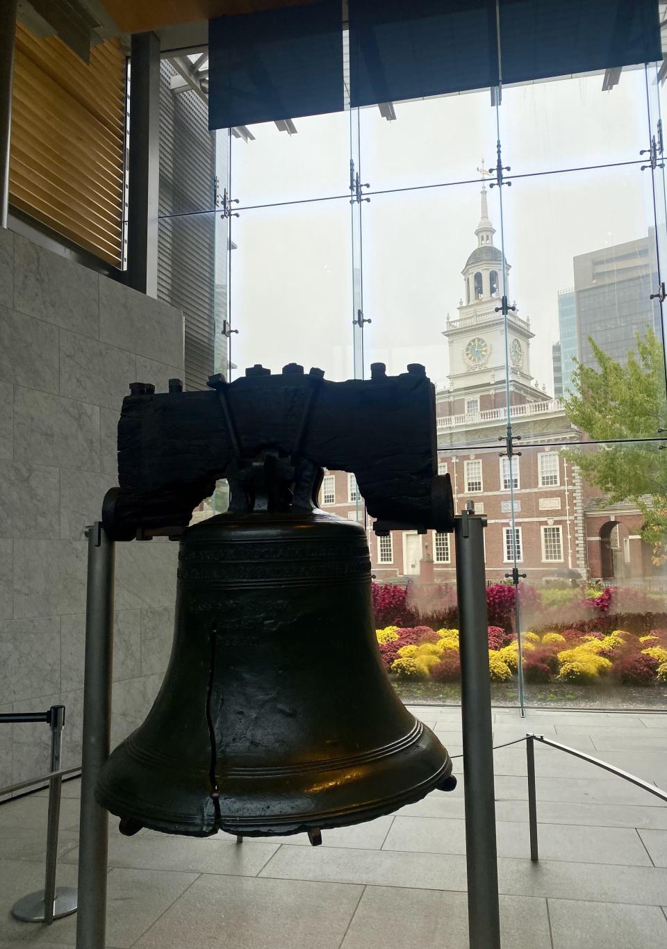Try to arrive early in the morning to see the Liberty Bell, so you skip the crowds and can snap a pic of the most recognizable bell in America with Independence Hall as a backdrop. This photo was on Oct. 28, 2022. | Sarah Gambles, Deseret News