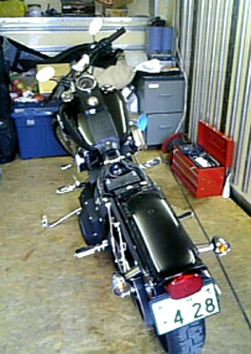 In this undated photo taken before March 11, 2011 by its owner Ikuo Yokoyama and distributed by Japan's Kyodo News, a Harley-Davidson sits in the garage in Kakuda, Niyagi Prefecture, northern Japan. Japanese media said Wednesday, May 2, 2012, the motorcycle lost in March 11, 2011 tsunami washed up on a Canadian island about 6,400 kilometers (4,000 miles) away. (AP Photo/Ikuo Yokoyama via Kyodo News) JAPAN OUT, MANDATORY CREDIT, NO LICENSING IN CHINA, HONG KONG, JAPAN, SOUTH KOREA AND FRANCE