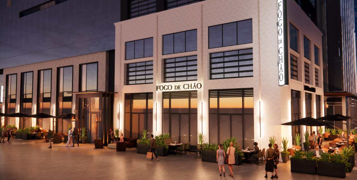 A conceptual rendering shows Fogo de Chão, a Brazilian steakhouse with locations across the world, announced it would open a restaurant in Nashville Yards in 2025.