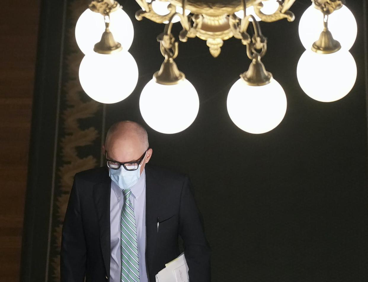 <span class="caption">Ontario Chief Medical Officer of Health Kieran Moore arrives to speak at a press conference at Queen’s Park on April 11, 2022. Ontario lifted most COVID-19 restrictions in March.</span> <span class="attribution"><span class="source">THE CANADIAN PRESS/Nathan Denette</span></span>