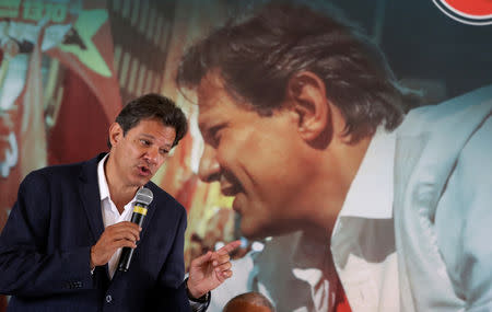 Fernando Haddad, presidential candidate of Brazil's leftist Workers' Party (PT), speaks during a meeting with evangelical pastors in Sao Paulo, Brazil October 17, 2018. REUTERS/Amanda Perobelli