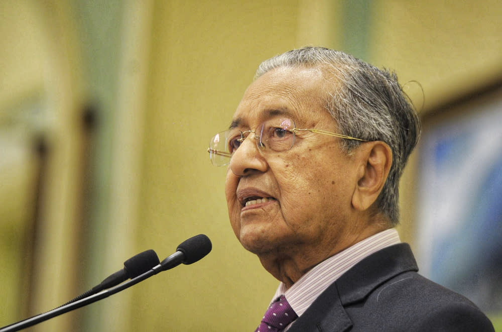 Interim Prime Minister Tun Mahathir Mohamad speaks during the economic stimulus package announcement at Perdana Putra building in Putrajaya February 27, 2020. — Picture by Shafwan Zaidon