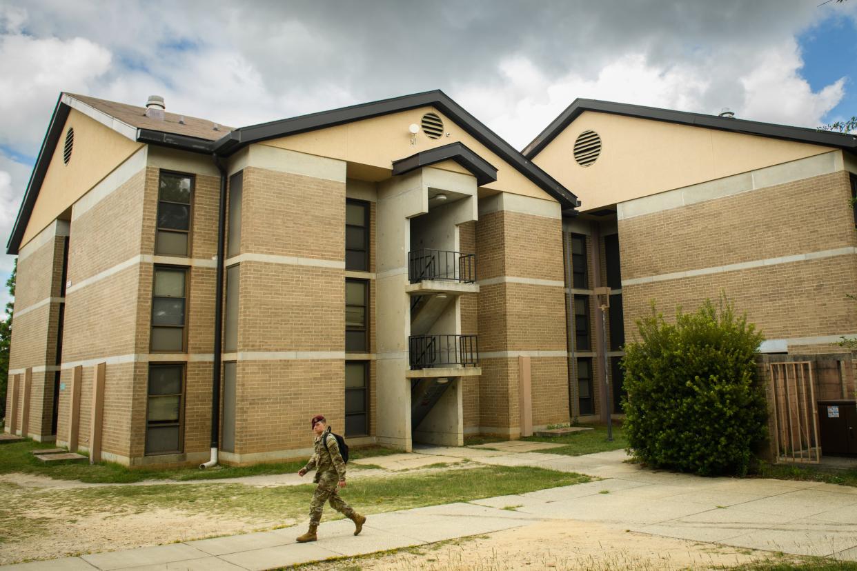 A soldier walks past the aging Smoke Bomb Hill Barracks on Thursday, Sept. 8, 2022. More than 1,100 soldiers will need to relocate from the aging barracks that have issues with heating and ventilation systems and moisture levels.
(Photo: Andrew Craft, The Fayetteville Observer)