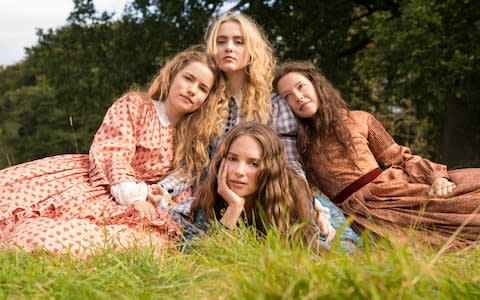 Willa Fitzgerald, Kathryn Newton, Maya Hawke and Annes Elwy in Little Women - Credit: BBC