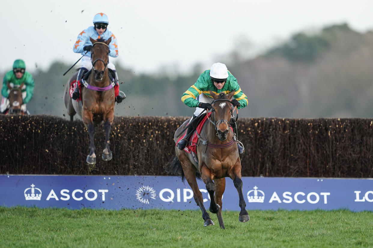 Barry Geraghty riding Defi Du Seuil to win Matchbook Clarence House Chase from Un De Sceaux at Ascot 