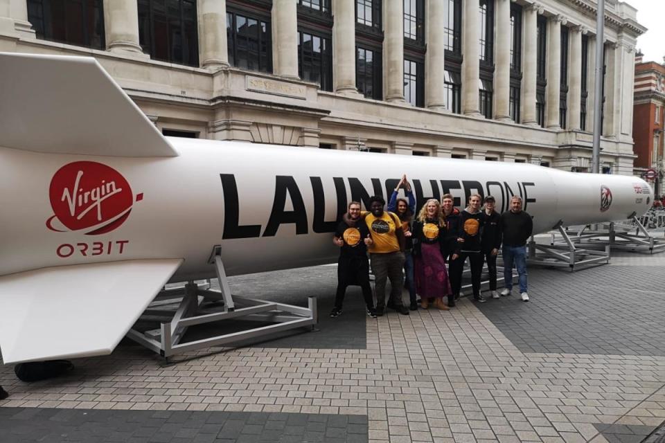 The Falmouth VR team with a replica rocket <i>(Image: Supplied)</i>