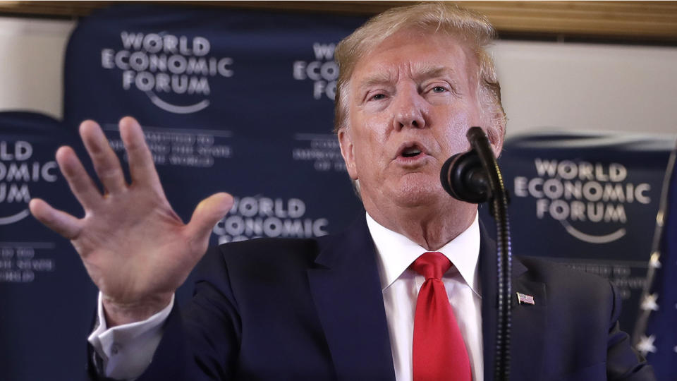 President Donald Trump speaks during a news conference at the World Economic Forum in Davos, Switzerland on Jan. 22, 2020.  (Photo: Evan Vucci/AP)