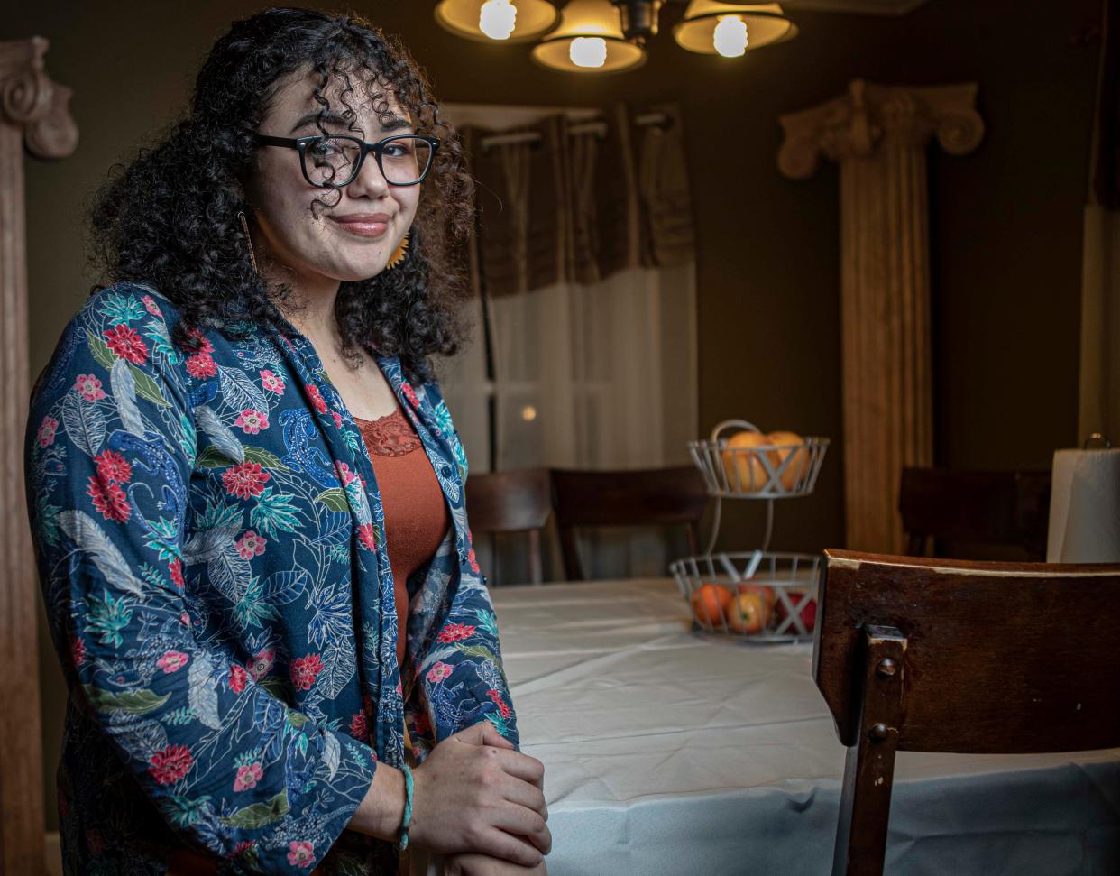 Auburn High School's Giulyana Gamero, Rockford Youth Poet Laureate for 2022, poses for a photo in her home on Wednesday, Jan. 12, 2022, in Rockford.