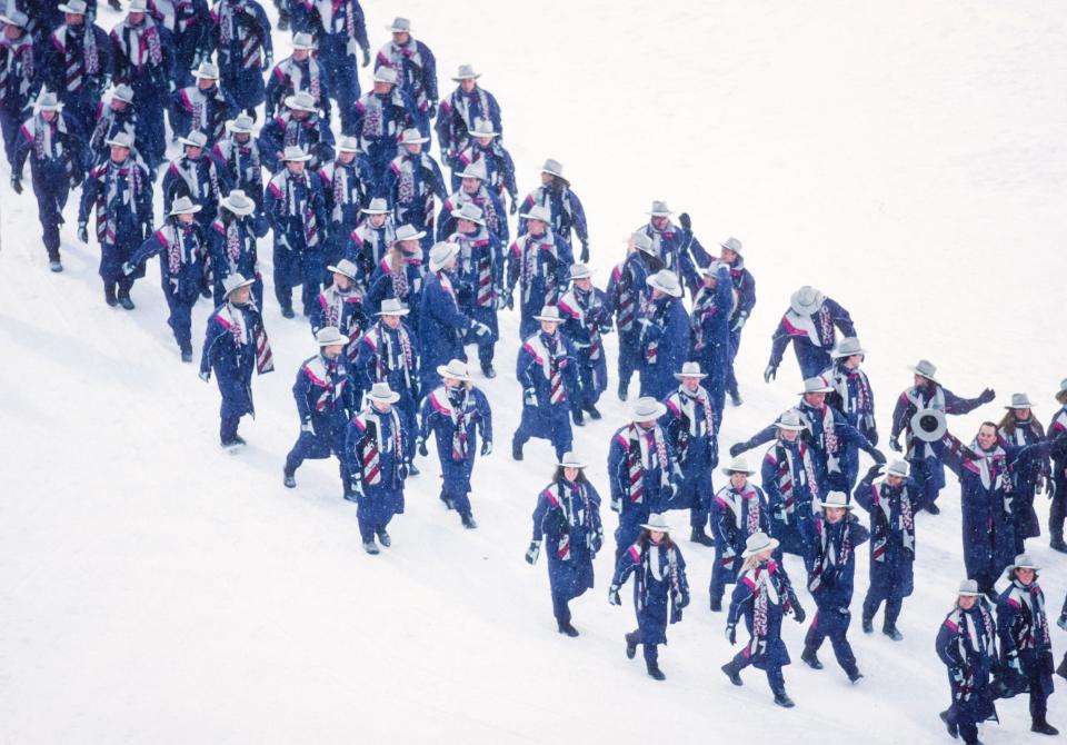 The US Olympic team wears UGG shoes in Lillehammer, Norway, on February 12, 1994.
