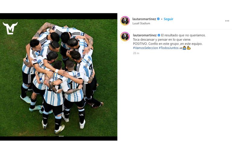 La publicación de Lautaro Martínez luego de la derrota de Argentina ante Arabia Saudita en el Mundial de Qatar