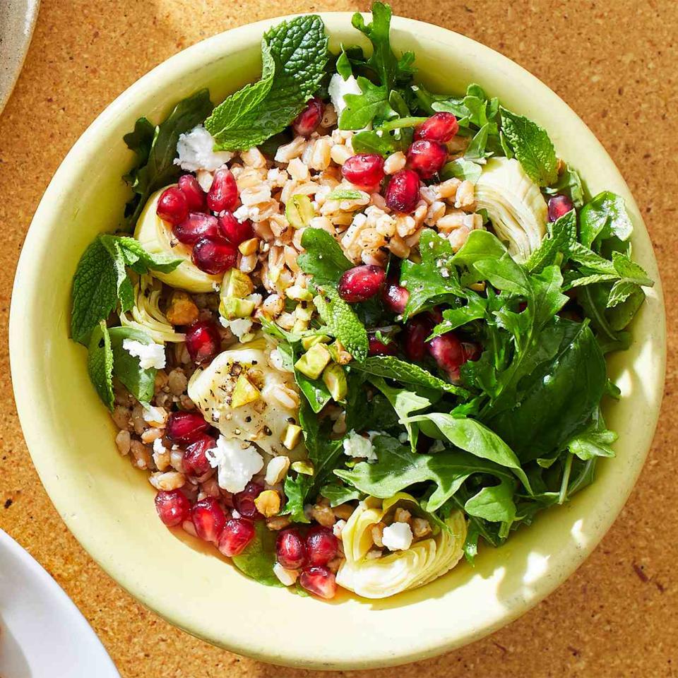 Farro Salad with Arugula, Artichokes & Pistachios