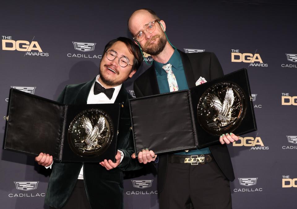 Dan Kwan and Daniel Scheinert, winners of the Outstanding Directorial Achievement in Theatrical Feature Film award for “Everything Everywhere All at Once” - Credit: Getty Images