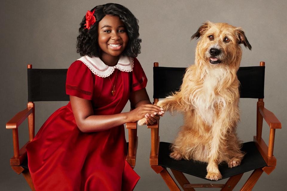 ANNIE LIVE! -- Season: 2021 -- Pictured: (l-r) Celina Smith as Annie, Sandy as Sandy the dog -- (Photo by: Paul Gilmore/NBC)